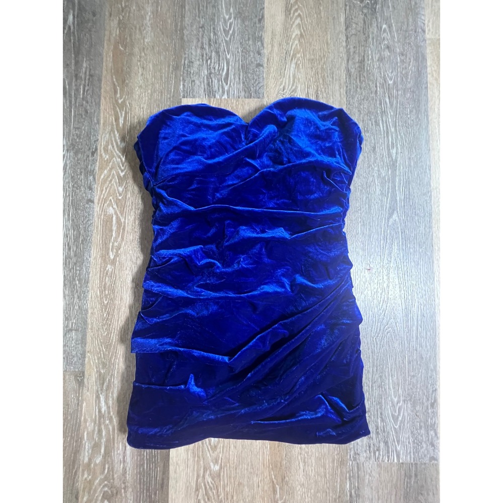 Fashion Nova Romantic Velvet Mini Dress Womens Large Royal Blue Ruched Corset